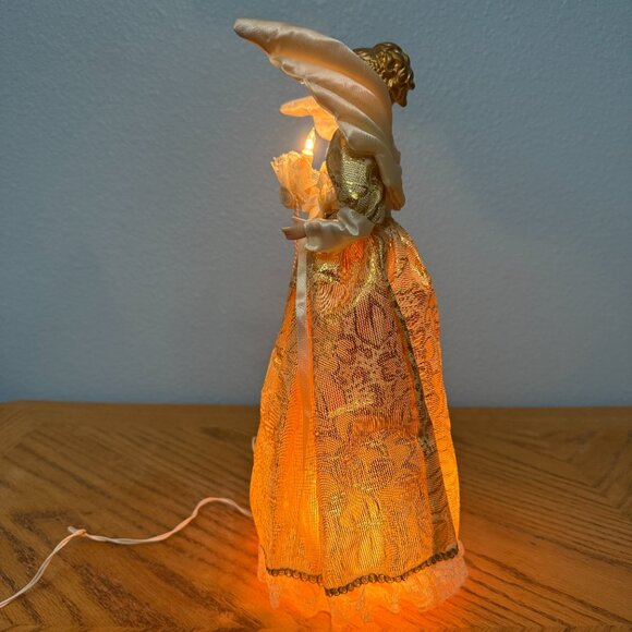 Light Up Vintage Porcelain Face Angel Christmas Tree Topper Gold Brocade Gown - Picture 5 of 16